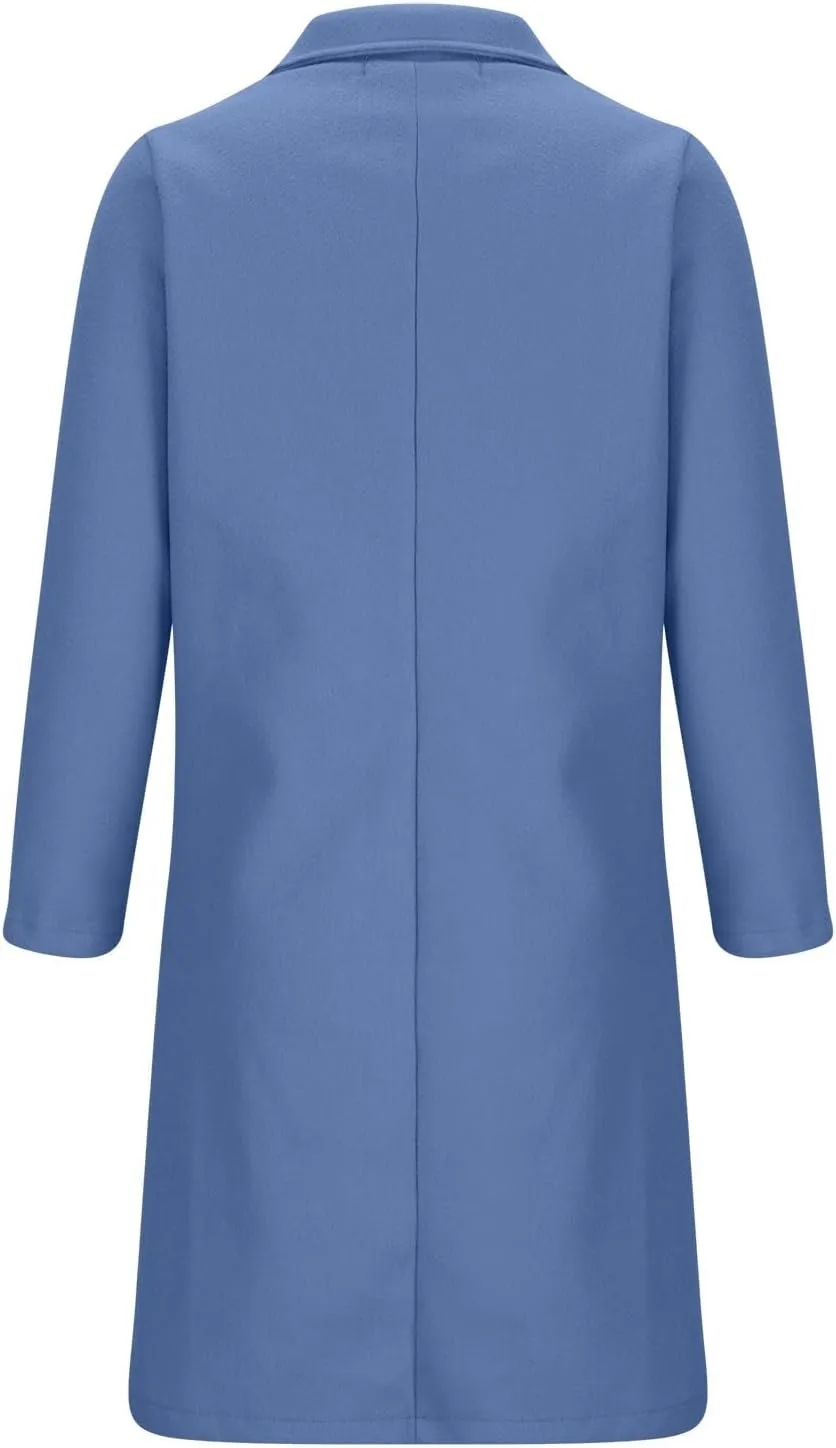 Womens Wool Blend Trench Coats Notched Lapel Collar Slim Fit Pea Coat Long Sleeve Business Casual Knee Length Jacket