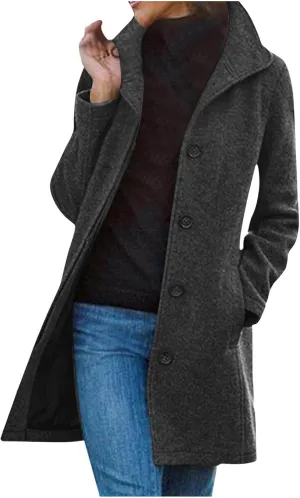 Wool Coats for Women Trendy Pea Coat Single Breasted Dress Coats Warm Wool Blazers Casual Winter Jacket with Pockets