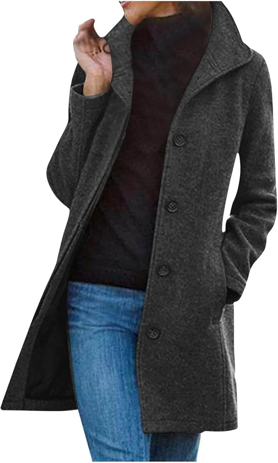 Wool Coats for Women Trendy Pea Coat Single Breasted Dress Coats Warm Wool Blazers Casual Winter Jacket with Pockets