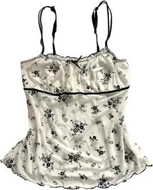Y2k Tank Top Coquette Cami Women Summer Lace Spaghetti Strap Bow Tops Crop Cute Camisole