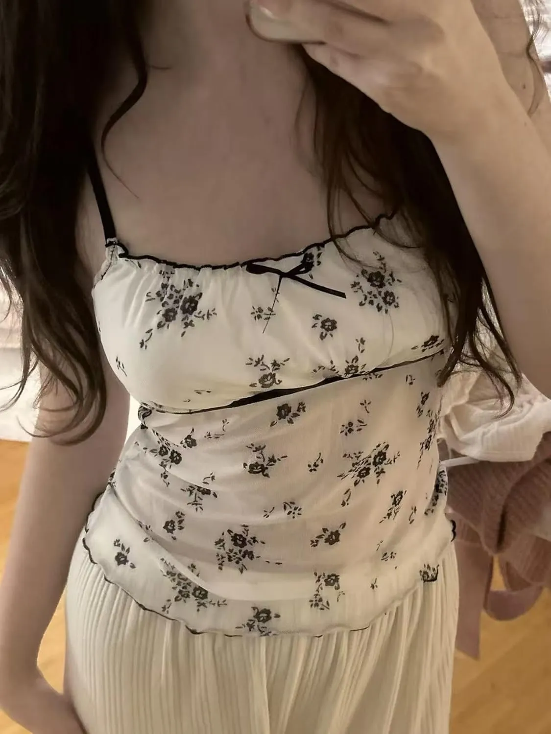 Y2k Tank Top Coquette Cami Women Summer Lace Spaghetti Strap Bow Tops Crop Cute Camisole