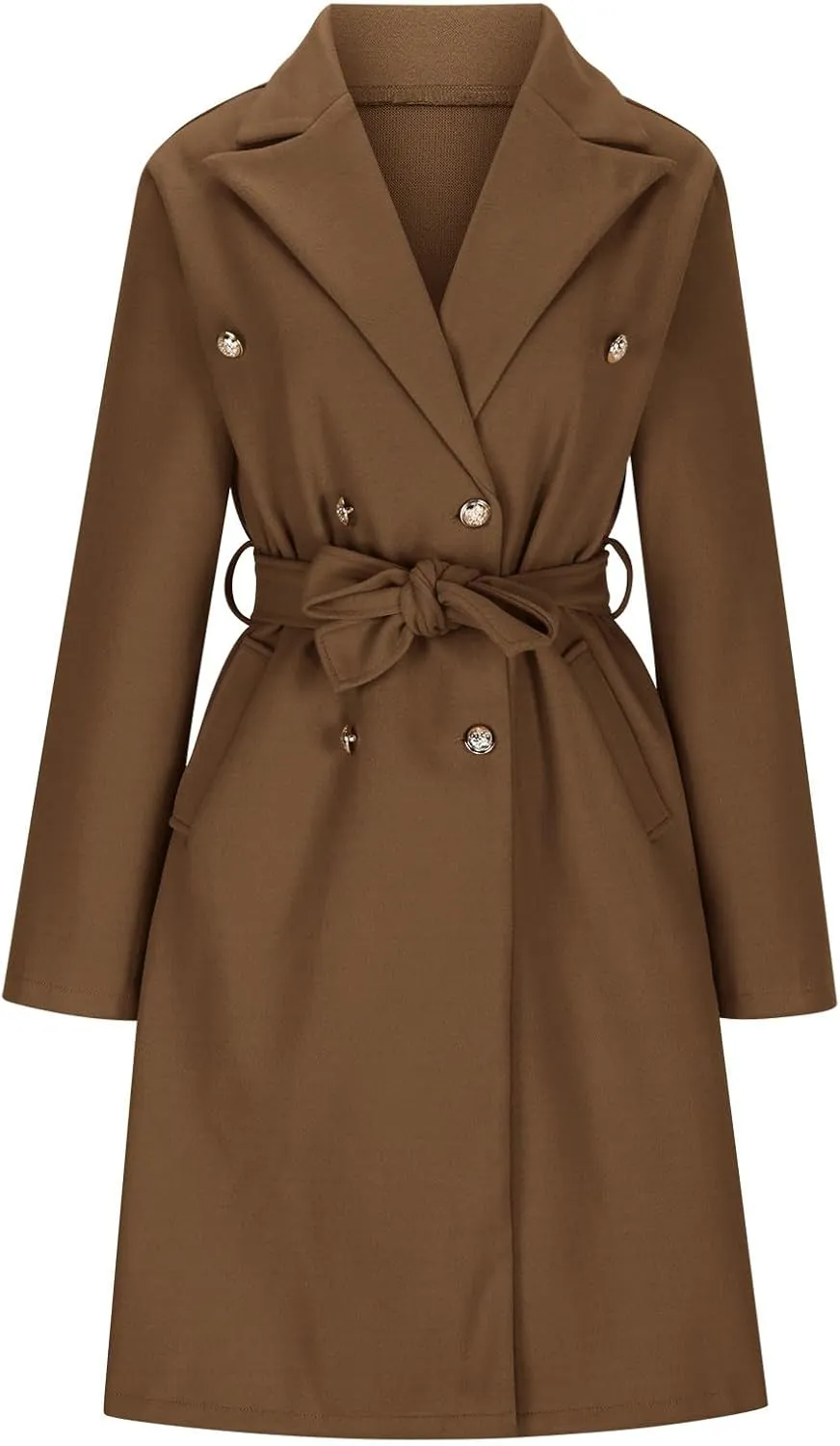 yardsong Womens Wool Blend Pea Coat Double Breasted Slim Fit Belted Trench Coats Winter Fashion Business Long Jackets