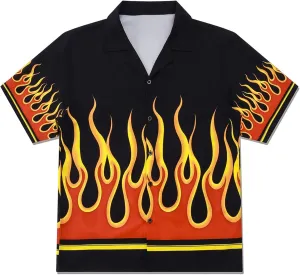 YEMOCILE Button Down Flame Shirt for Men Women Oversized Short Sleeve T-Shirt