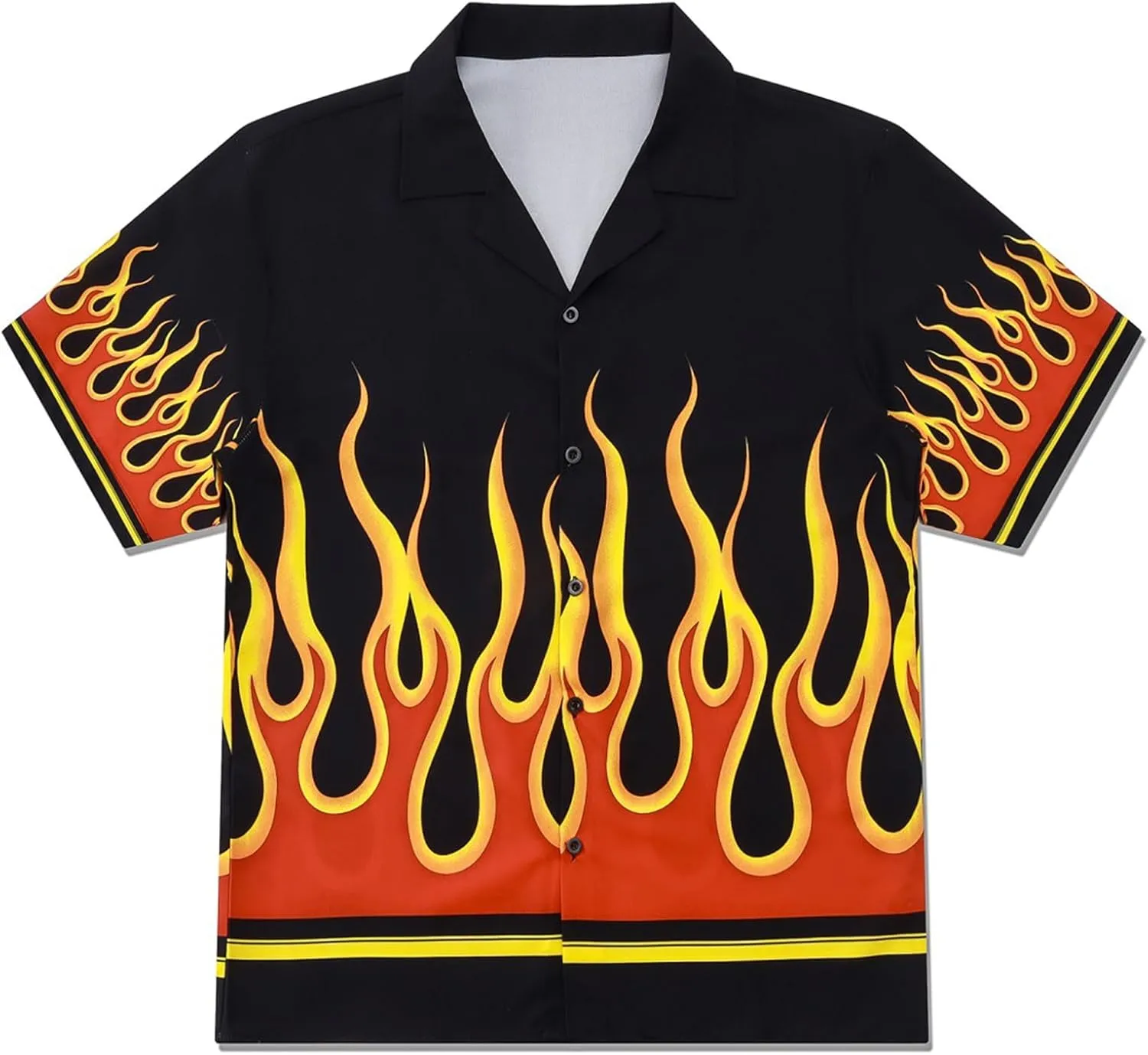 YEMOCILE Button Down Flame Shirt for Men Women Oversized Short Sleeve T-Shirt