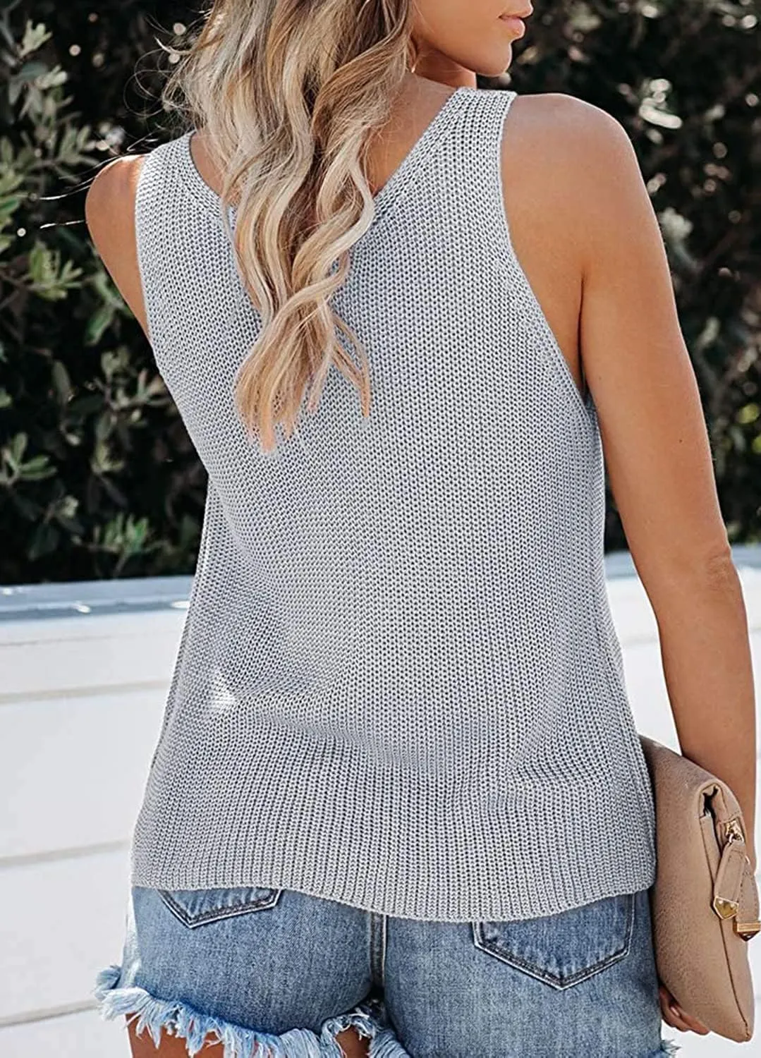 YEXIPO Womens Summer Sleeveless V Neck Sweater Vest Fall Loose Casual Knit Tank Tops