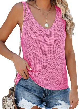 YEXIPO Womens Summer Sleeveless V Neck Sweater Vest Fall Loose Casual Knit Tank Tops