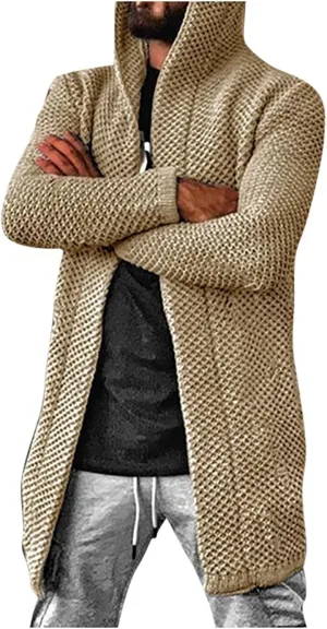 Ymosrh Men's Coat Jacket Long Cardigan Open Front Fall Casual Winter Warm Knit Sweater Coat Fashion Outwear, XL-5XL