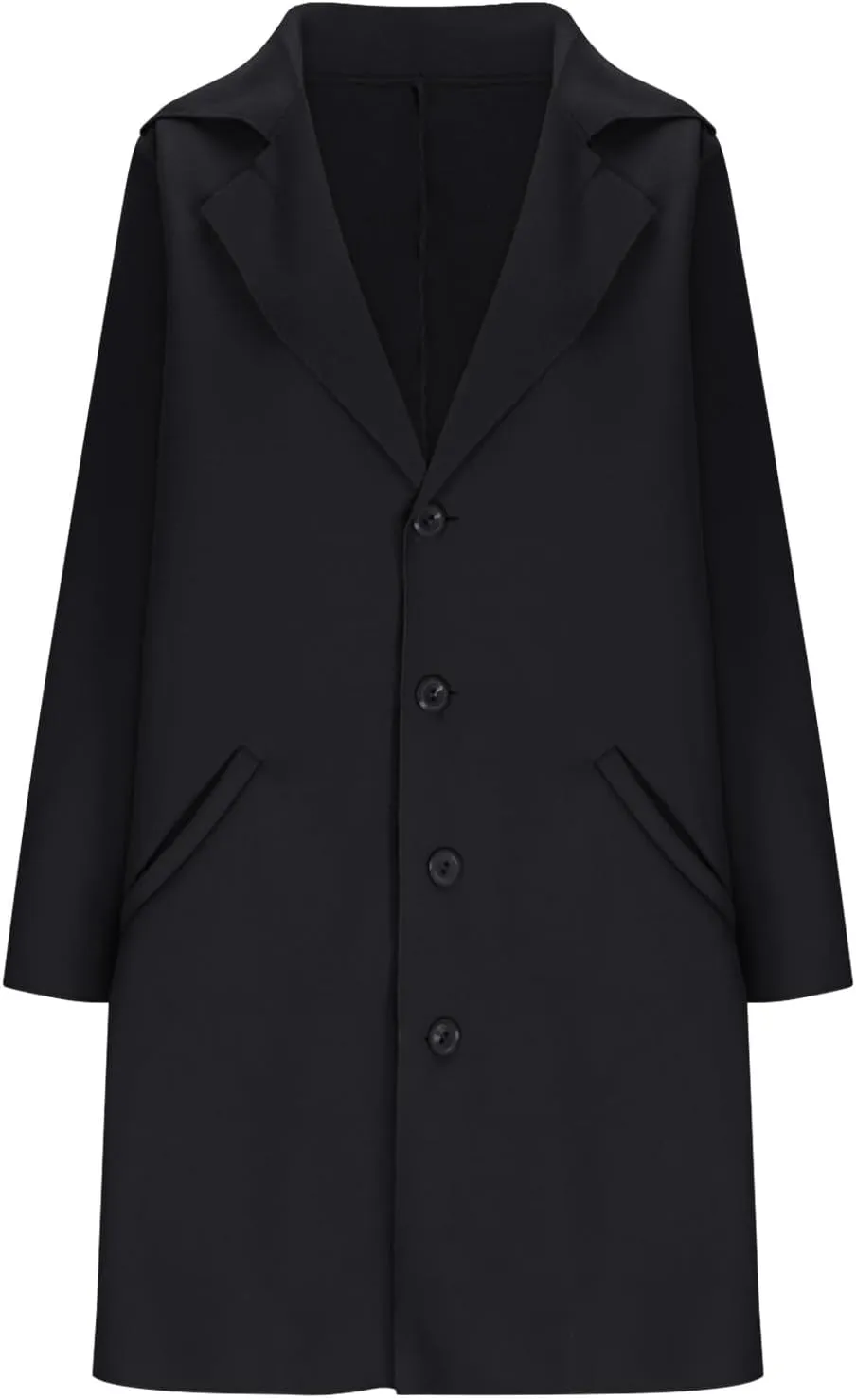YRAETENM Trench Coat Women Single Breasted Notch Lapel Wool Coats Casual Mid Long Solid Color Jackets Fall Winter Outwear