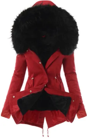 YRAETENM Winter Jackets for Women Sherpa Lined Faux Fur Hooded Mid Long Safari Parka Coat Warm Thicken Hooded Trench Coats