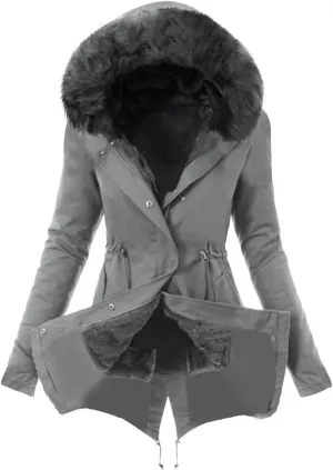YRAETENM Winter Jackets for Women Sherpa Lined Faux Fur Hooded Mid Long Safari Parka Coat Warm Thicken Hooded Trench Coats
