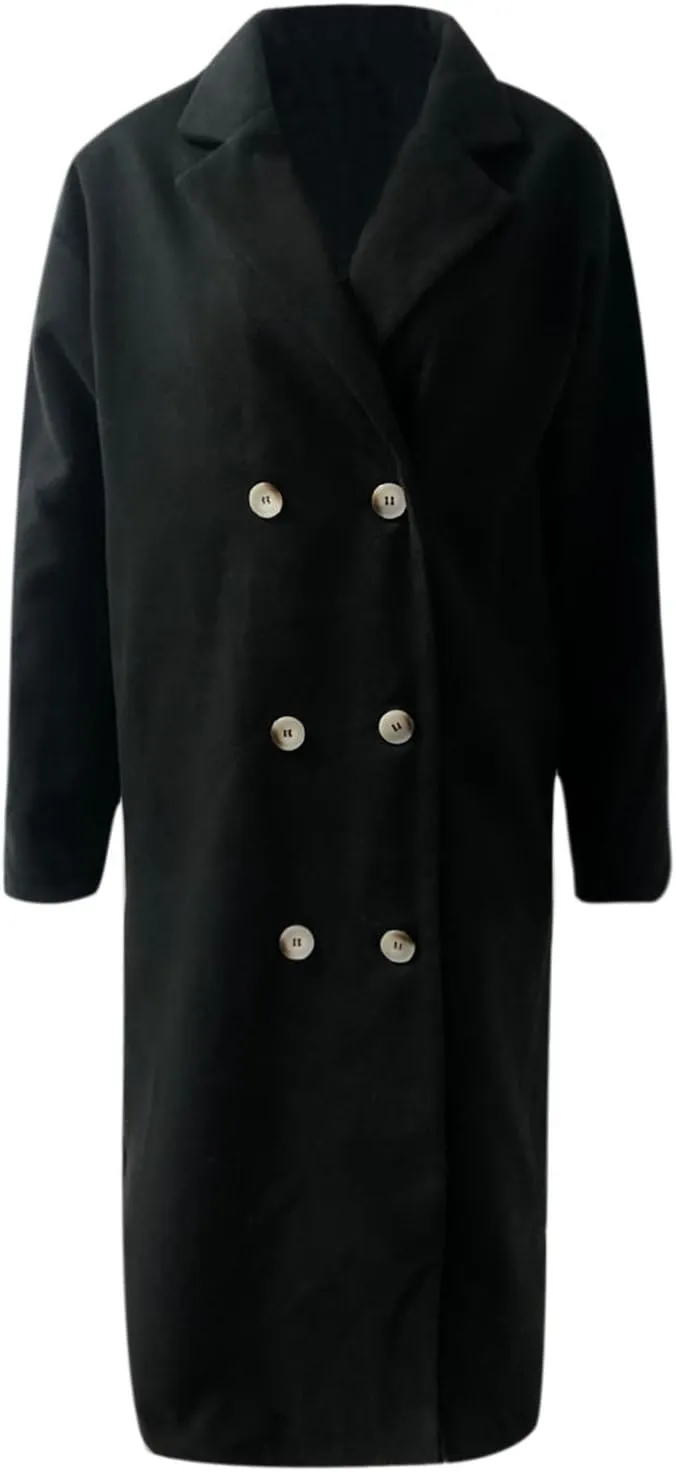 YRAETENM Winter Trench Coat Women Classic Double Breasted Wool Pea Coat Fashion Elegant Notched Lapel Warm Overcoat Jacket