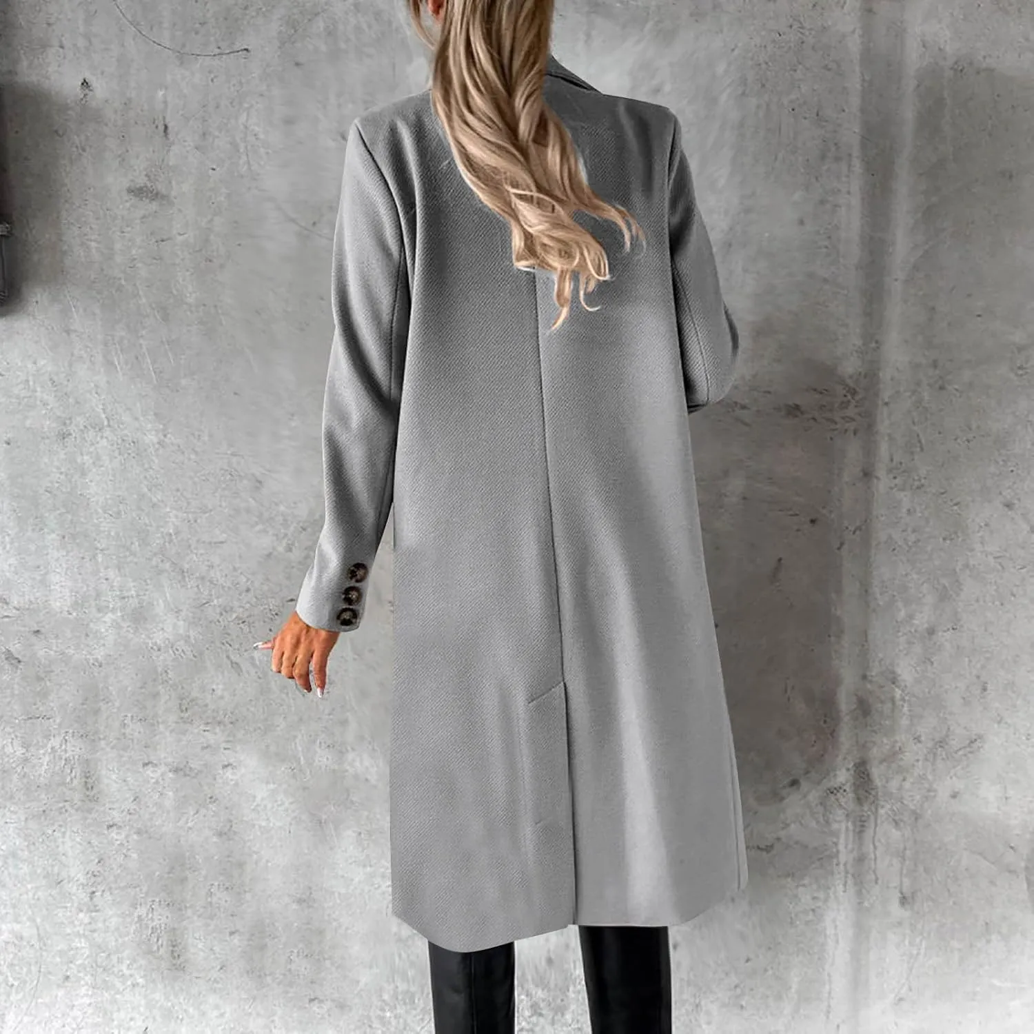 YRAETENM Women Casual Double Breasted Mid Long Pea Coat Winter Notch Lapel Collar Wool Coats Plus Size Blazer Jackets Outwear