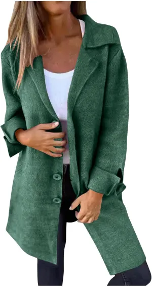 YRAETENM Womens Long Cardigan Sweaters Oversized Lapel Collar Wool Blend Jackets Casual Lightweight Mid Length Trench Coats