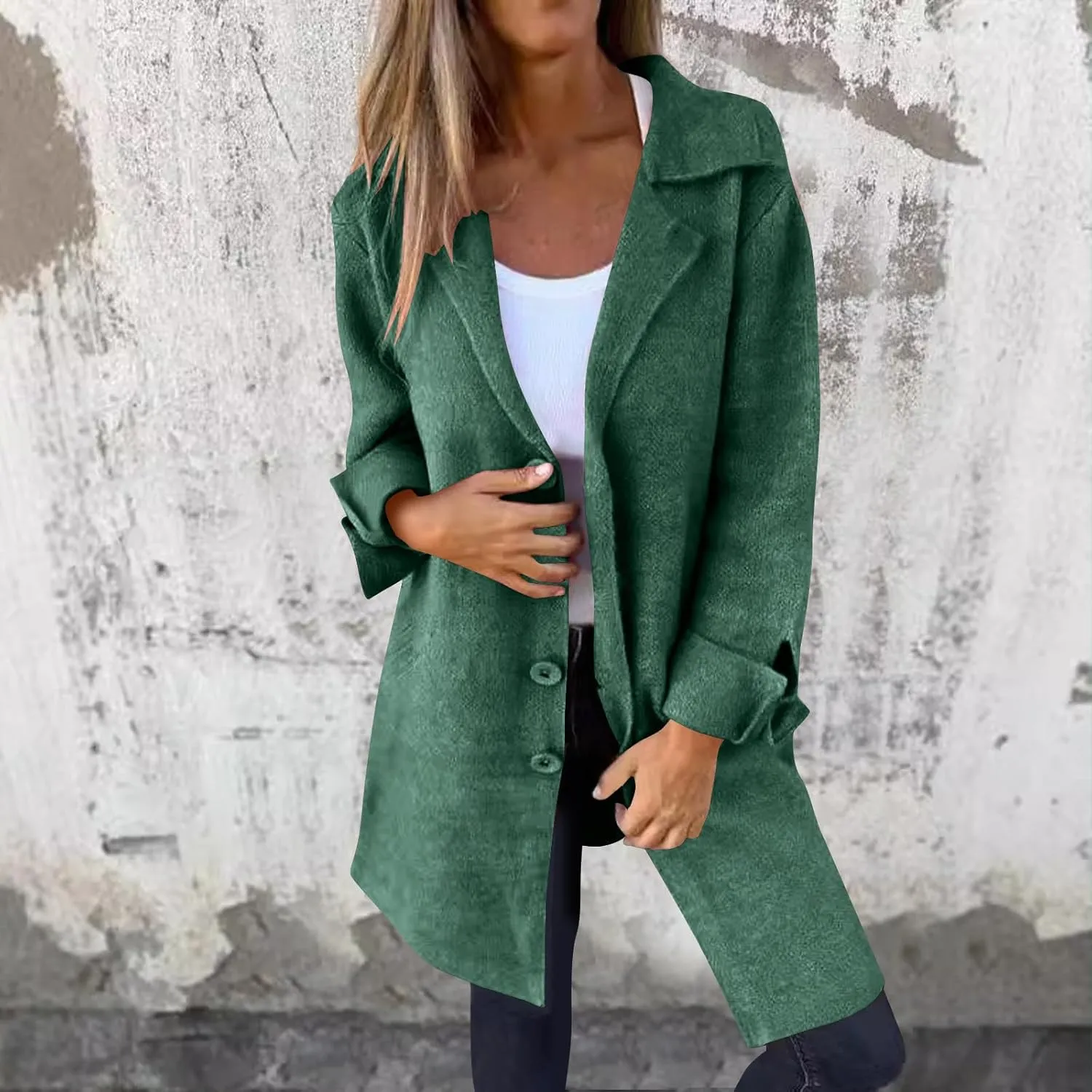 YRAETENM Womens Long Cardigan Sweaters Oversized Lapel Collar Wool Blend Jackets Casual Lightweight Mid Length Trench Coats