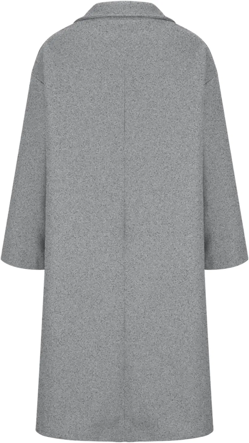 YRAETENM Women's Winter Double Breasted Wool Coat Oversized Notch Lapel Midi Long Pea Coats Dressy Casual Warm Trench Coat