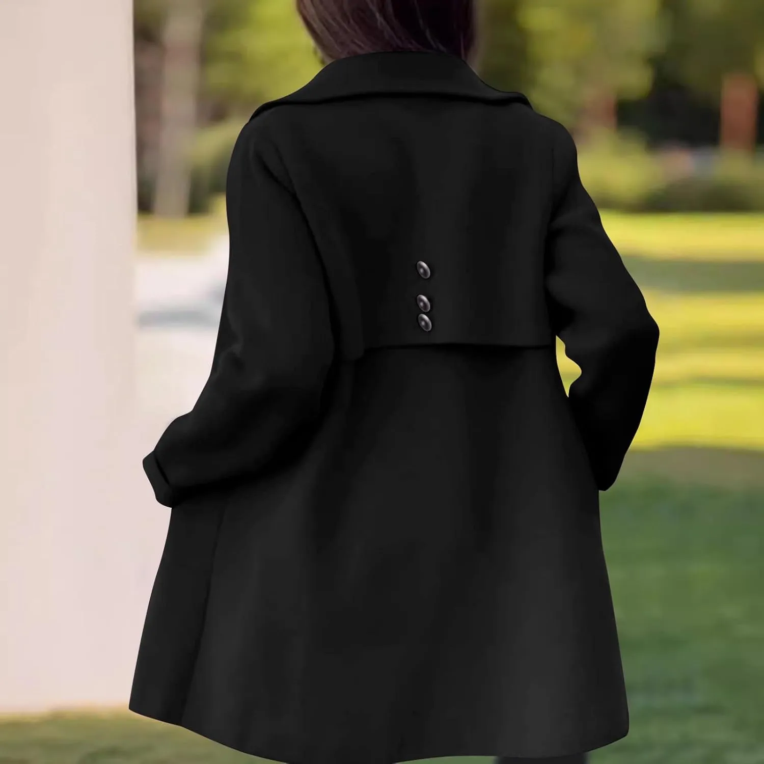 YRAETENM Womens Wool Coat Fall Winter Double Breasted Trench Coat Casual Woolen Blazer Jackets Business Mid Length Pea Coats