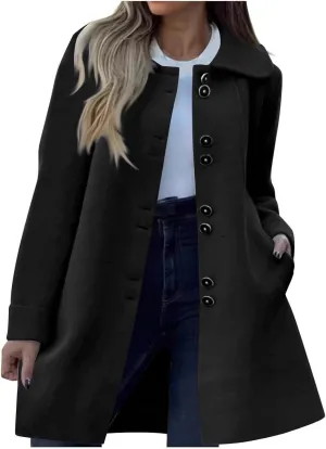 YRAETENM Womens Wool Coat Fall Winter Double Breasted Trench Coat Casual Woolen Blazer Jackets Business Mid Length Pea Coats
