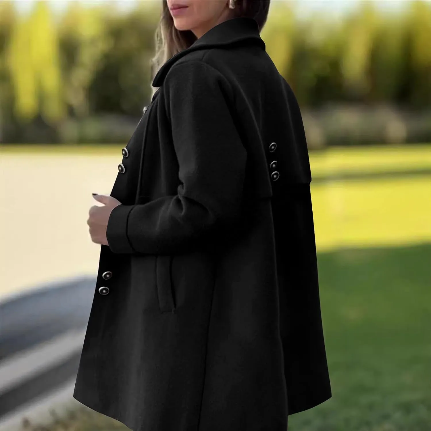 YRAETENM Womens Wool Coat Fall Winter Double Breasted Trench Coat Casual Woolen Blazer Jackets Business Mid Length Pea Coats