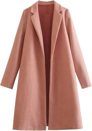 YRAETENM Wool Trench Coat Women Fall Winter Casual Lapel Collar Open Front Long Cardigans Oversized Warm Pea Coats Outwear
