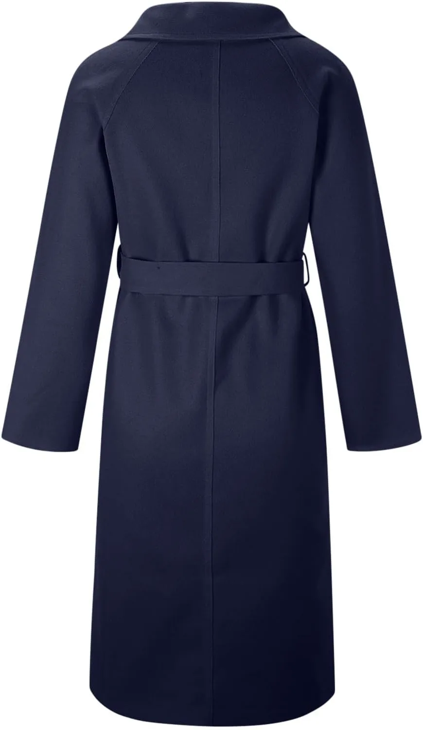 YRAETENM Wool Trench Coats for Women Lapel Collar Double Breasted Pea Coats Winter Casual Thick Mid-Length Outwear with Belt