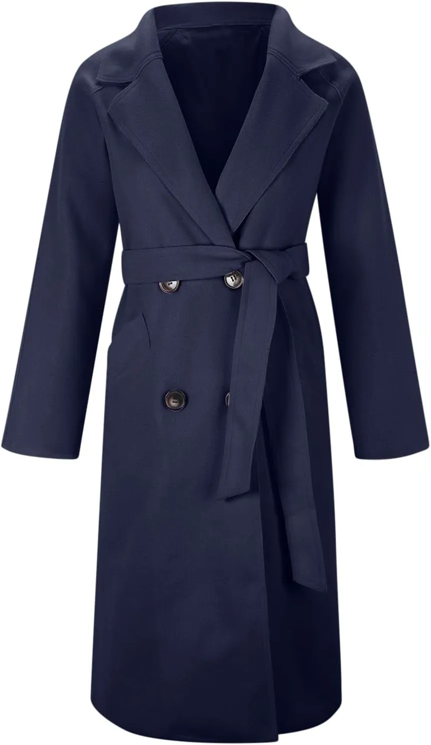 YRAETENM Wool Trench Coats for Women Lapel Collar Double Breasted Pea Coats Winter Casual Thick Mid-Length Outwear with Belt