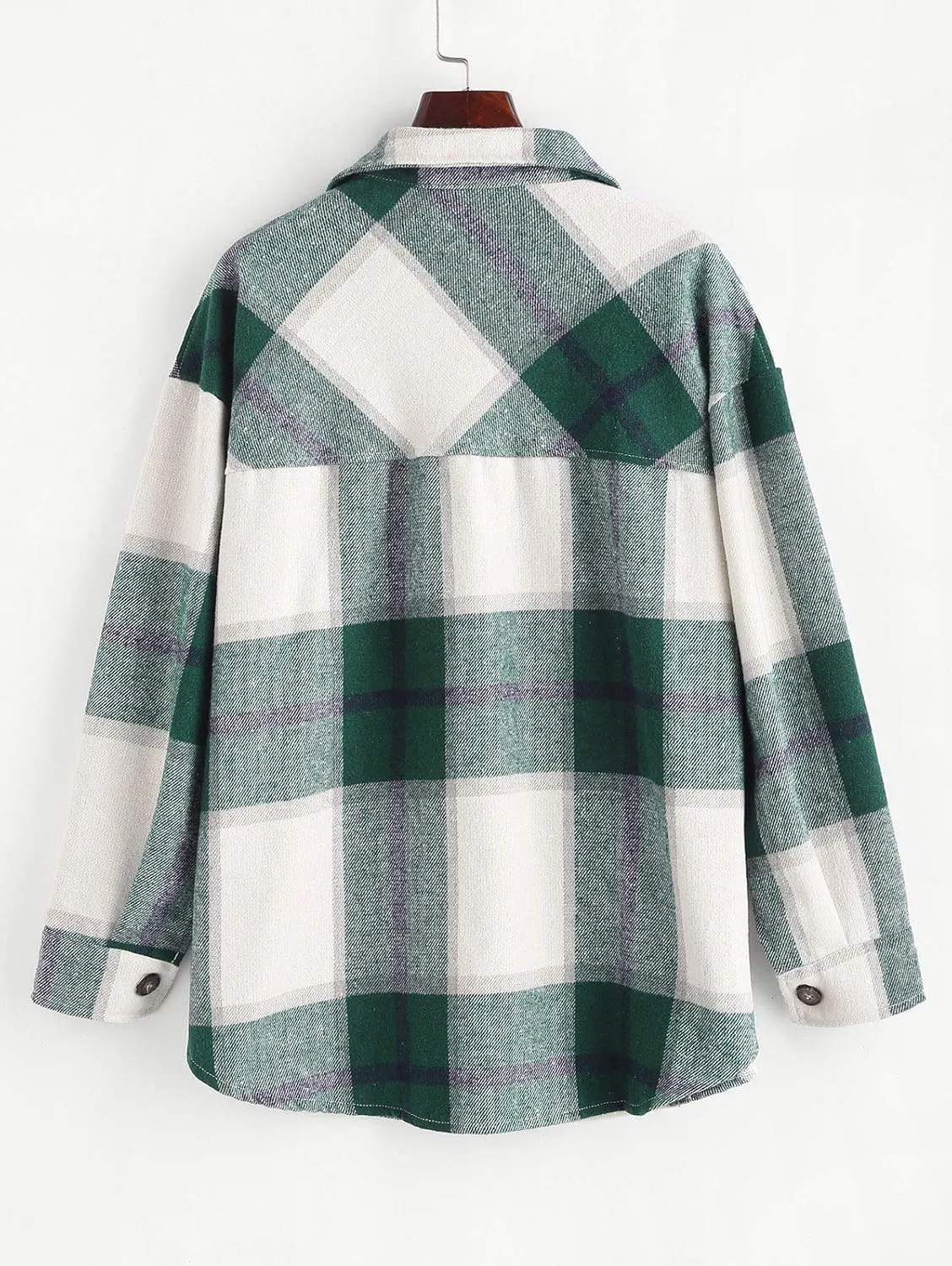 ZAFUL Women's Plaid Long Sleeve Shirt Button Down Thin Jacket Casual Flannel Plaid Shacket with Pocket