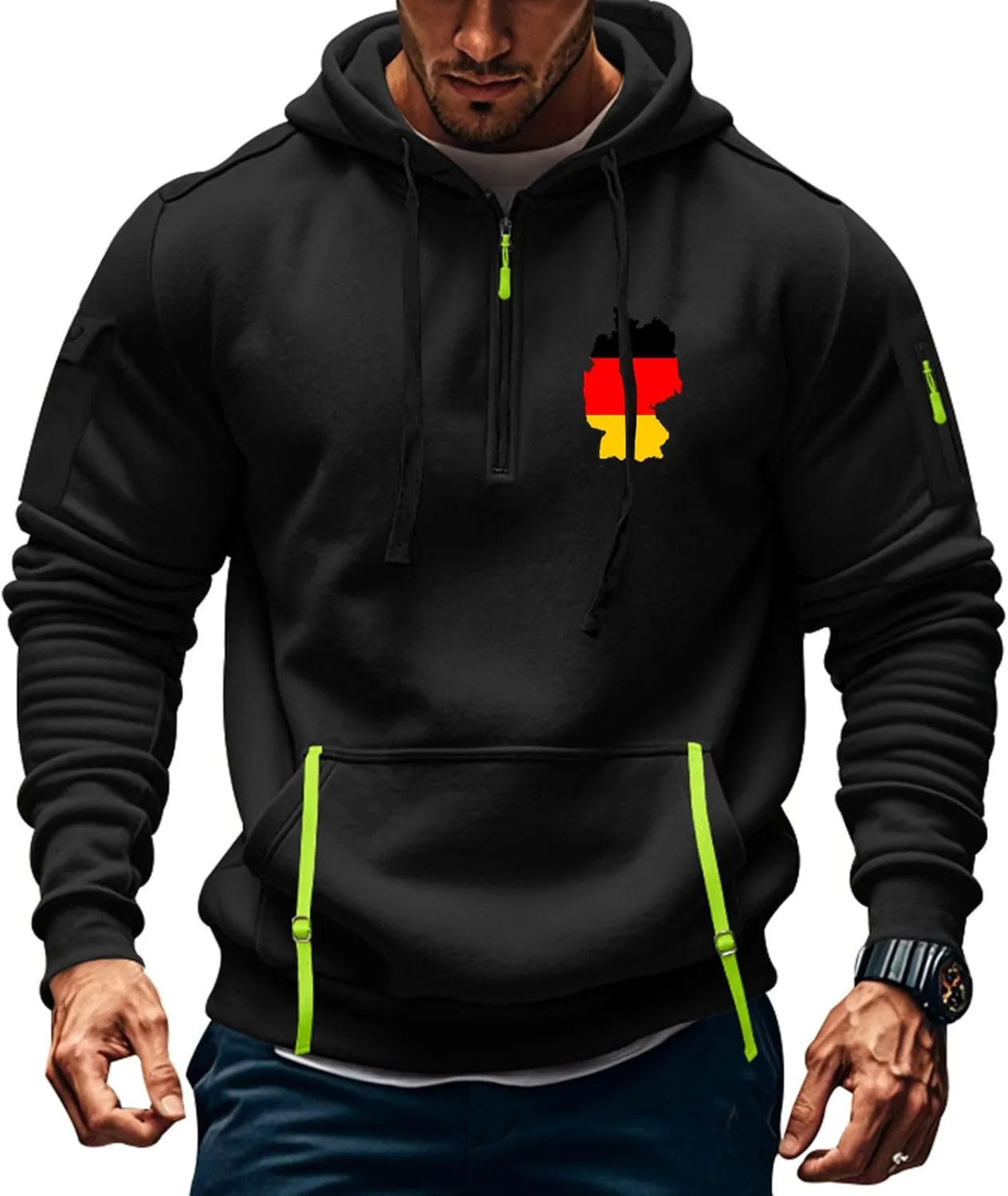 ZEFOTIM Big and Tall Hoodies for Men Drawstring Quarter Zip Hoodie German Flag Sweatshirt Lounge Hoodies with Pockets