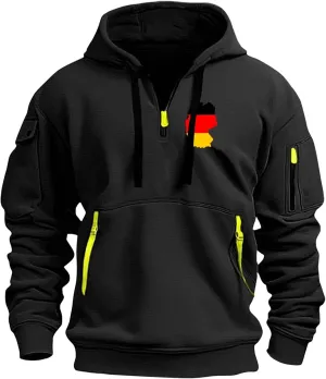 ZEFOTIM Big and Tall Hoodies for Men Drawstring Quarter Zip Hoodie German Flag Sweatshirt Lounge Hoodies with Pockets