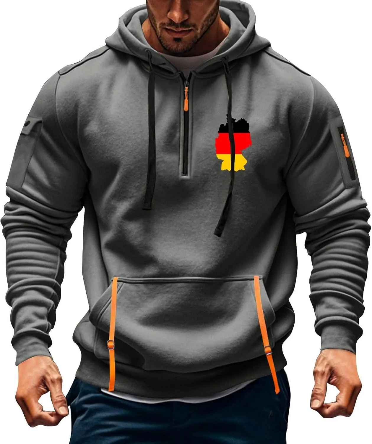 ZEFOTIM Big and Tall Hoodies for Men Drawstring Quarter Zip Hoodie German Flag Sweatshirt Lounge Hoodies with Pockets