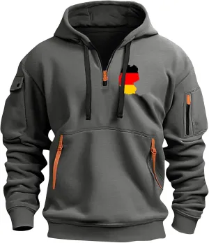 ZEFOTIM Big and Tall Hoodies for Men Drawstring Quarter Zip Hoodie German Flag Sweatshirt Lounge Hoodies with Pockets