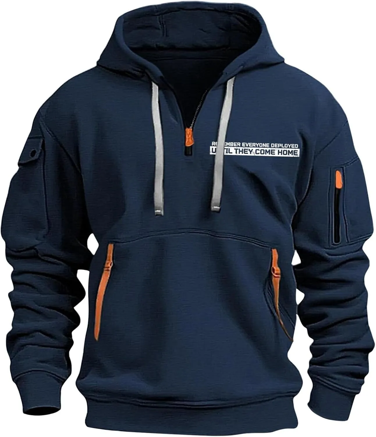 ZEFOTIM Hoodie for Men Drawstring 1/4 Zip Hoodie Letter Print Graphic Pullover Casual Sweatshirt with Pockets