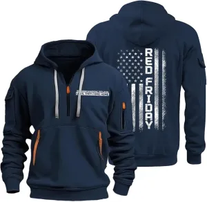 ZEFOTIM Hoodie for Men Drawstring 1/4 Zip Hoodie Letter Print Graphic Pullover Casual Sweatshirt with Pockets