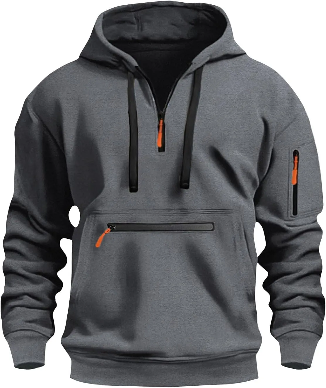 ZEFOTIM Hoodie for Men Drawstring Quarter Zip Hoodies Soild Color Pullovers Winter Sweatshirts with Pockets