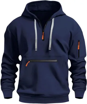 ZEFOTIM Hoodie for Men Drawstring Quarter Zip Hoodies Soild Color Pullovers Winter Sweatshirts with Pockets