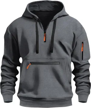 ZEFOTIM Hoodie for Men Drawstring Quarter Zip Hoodies Soild Color Pullovers Winter Sweatshirts with Pockets