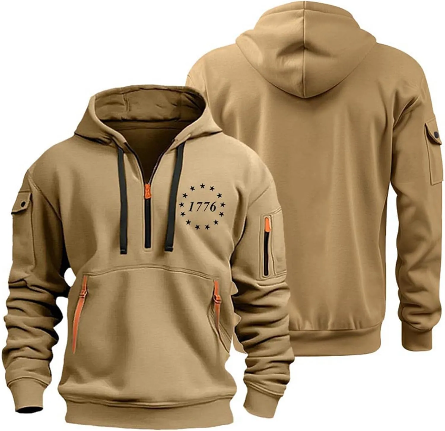 ZEFOTIM Workout Hoodies for Men Drawstring Quarter Zip Sweatshirts 1776 American Sweatshirt Lounge Pullover with Pockets