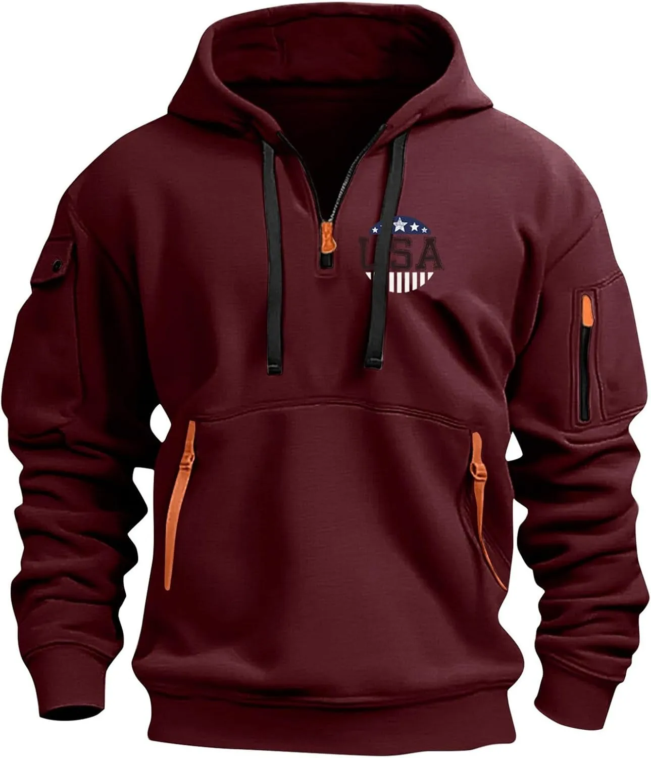 ZEFOTIM Workout Hoodies for Men Drawstring Quarter Zip Sweatshirts 1776 American Sweatshirt Lounge Pullover with Pockets