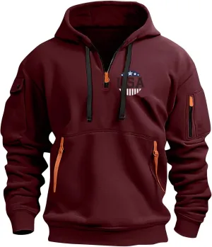 ZEFOTIM Workout Hoodies for Men Drawstring Quarter Zip Sweatshirts 1776 American Sweatshirt Lounge Pullover with Pockets