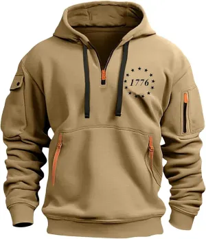 ZEFOTIM Workout Hoodies for Men Drawstring Quarter Zip Sweatshirts 1776 American Sweatshirt Lounge Pullover with Pockets