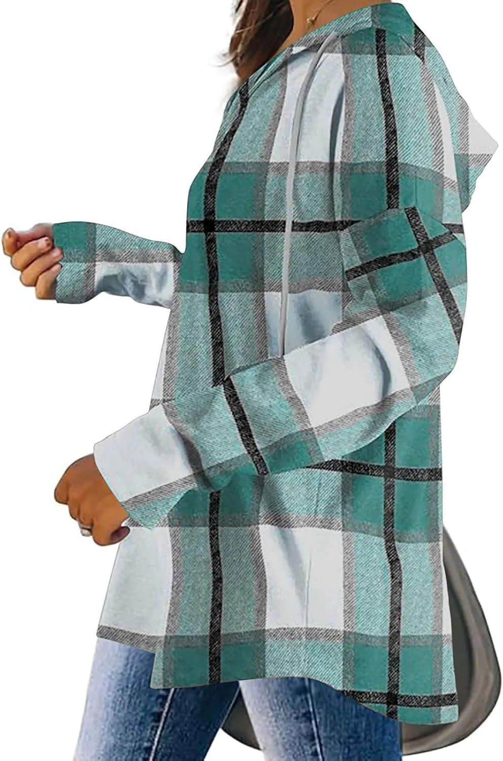 ZWRXW Womens Plaid Hoodies Oversized Drawstring Long Sleeve Pullover Casual Loose Fit V Neck Shirts Fashion Tunic Tops