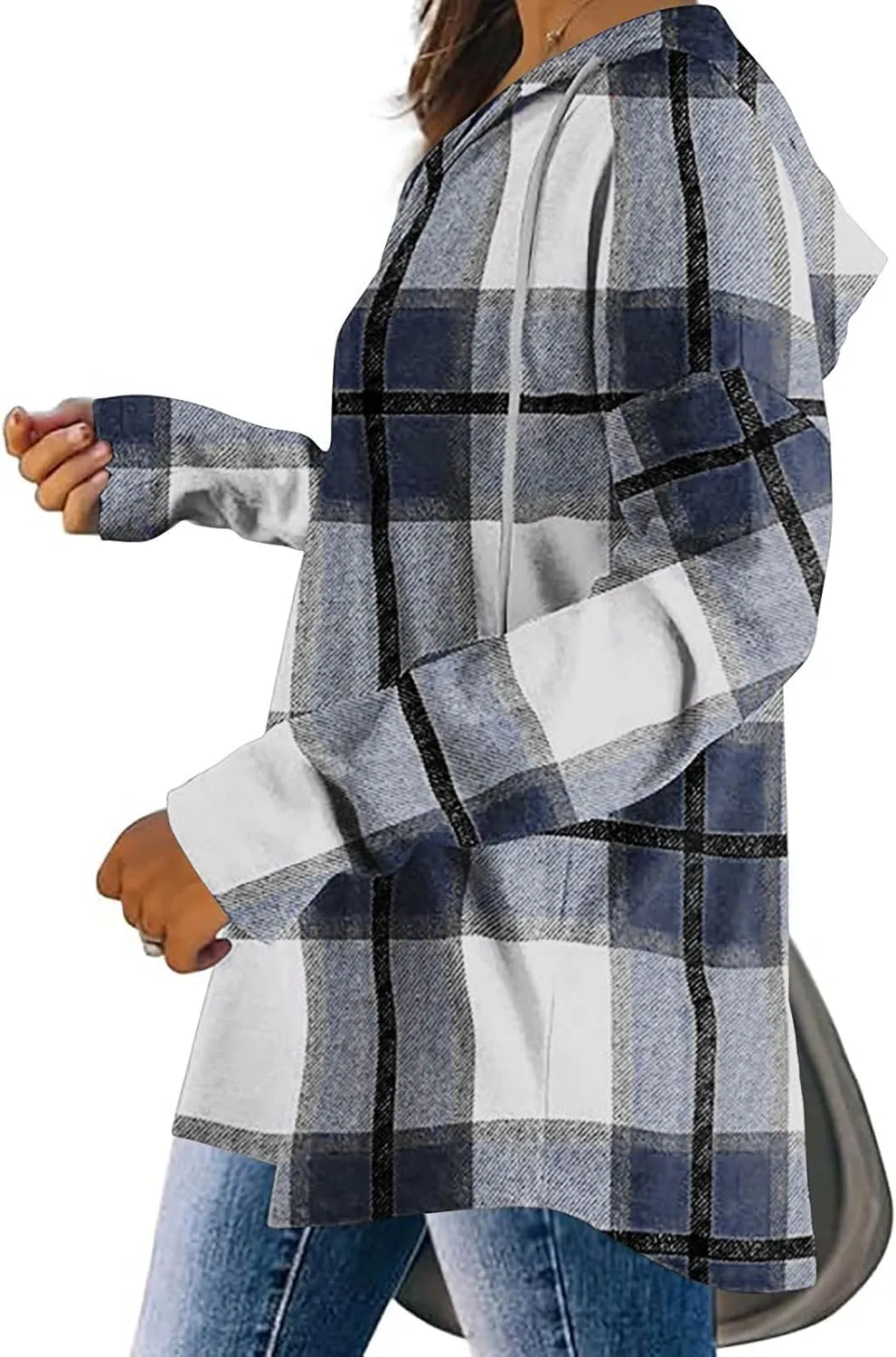 ZWRXW Womens Plaid Hoodies Oversized Drawstring Long Sleeve Pullover Casual Loose Fit V Neck Shirts Fashion Tunic Tops